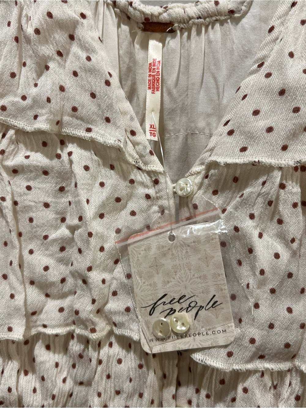 Free People Ruffle Me Up Ivory Polka Dot Top & Shorts Set XL NWT - Picture 7 of 8